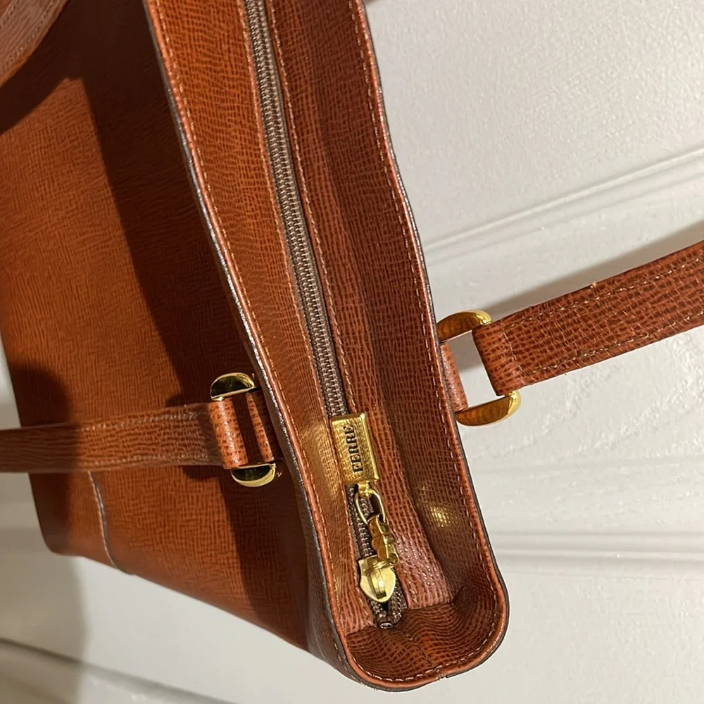 Gianfranco Ferre Cognac Brown Leather Shoulder Tote